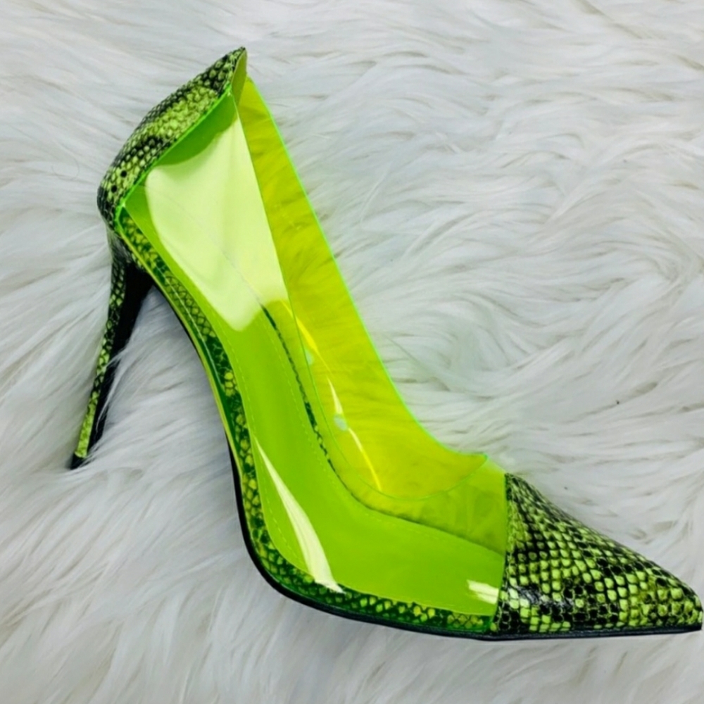 Sz 8.5 HP🎉Cape Robbin Neon Green Snakeskin Pumps - Picture 3 of 8